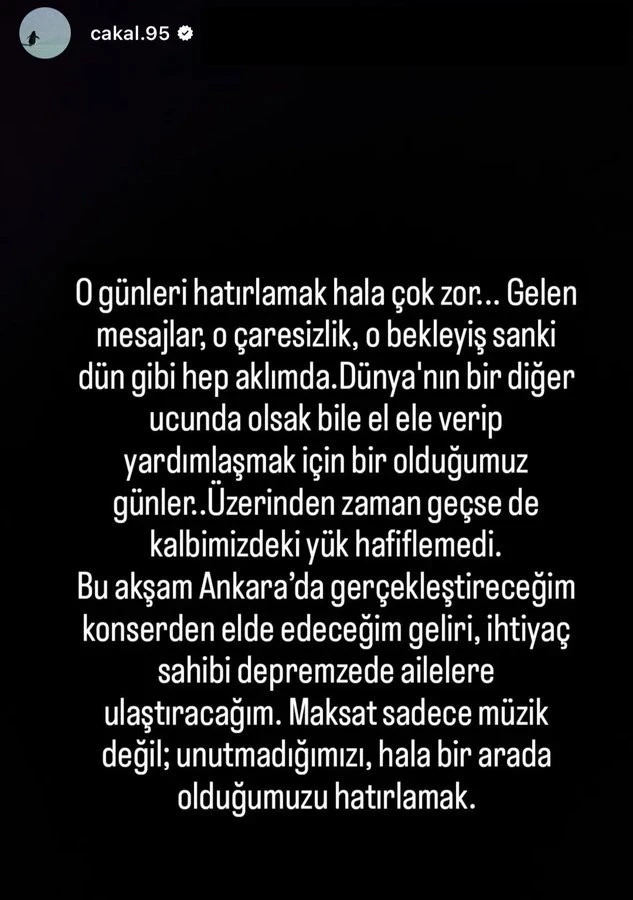 Çakal’dan anlamlı karar: Ankara konserinin tüm geliri depremzedelere bağışlanacak - Resim : 1