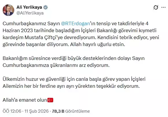 Erzurum Valisi Mustafa Çiftçi, İçişleri Bakanı olarak atandı