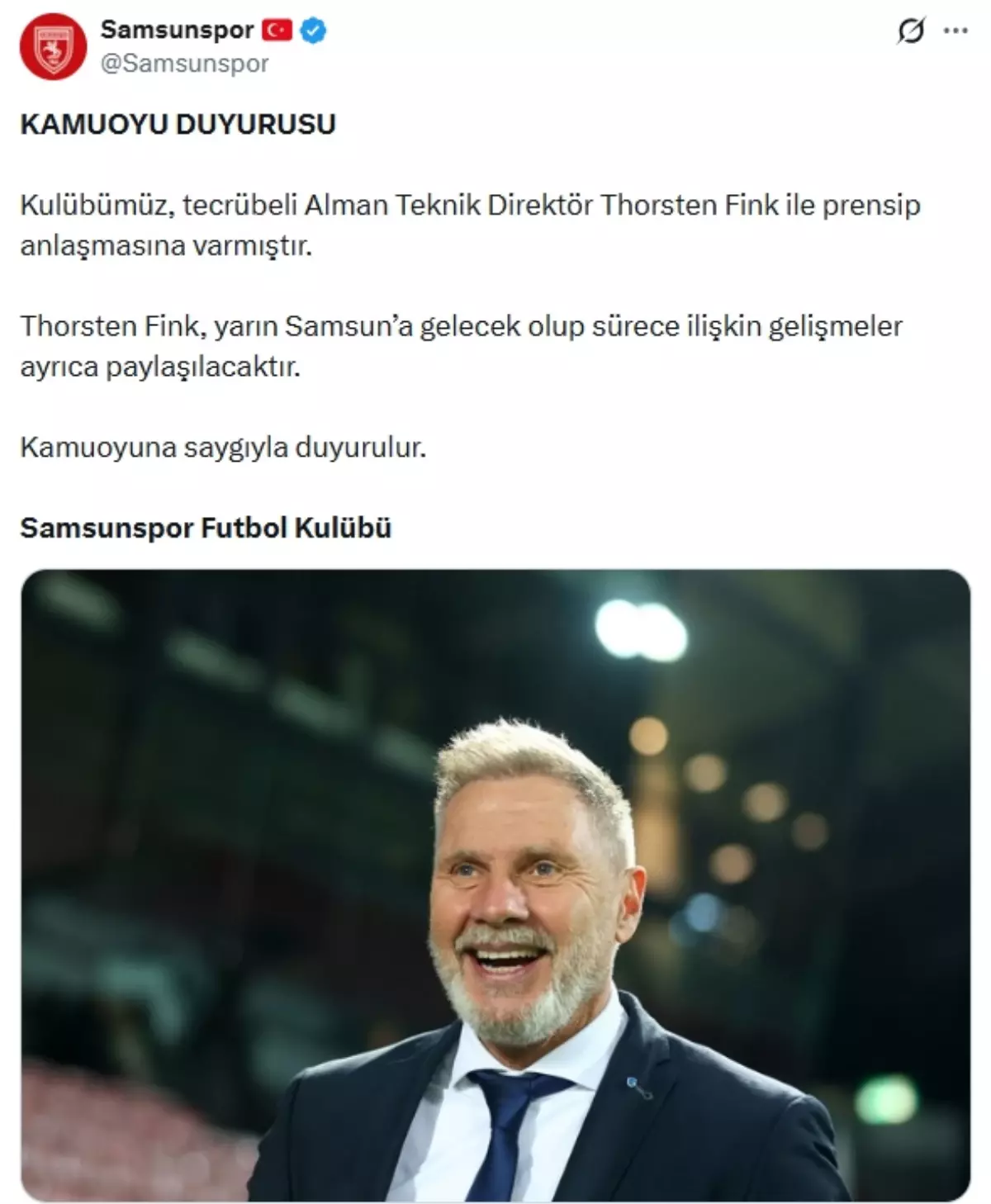 Samsunspor’da Teknik Direktör Değişimi: Thorsten Fink İçin Anlaşma Sağlandı, Yarın Şehre Geliyor